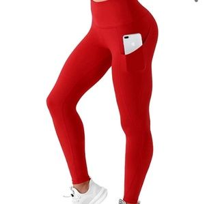 red leggings with pockets